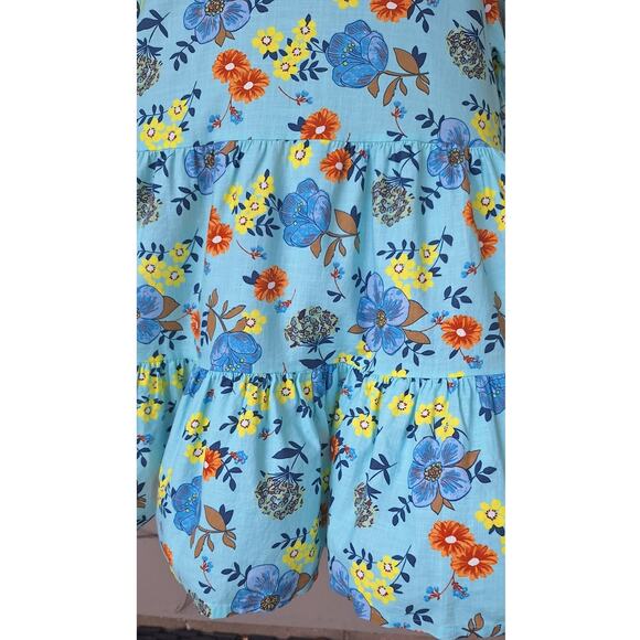 a.n.a. Tiered Short Cottage Dress 100% Cotton Floral Turquoise Blue Orange Sz 2X - Picture 12 of 12
